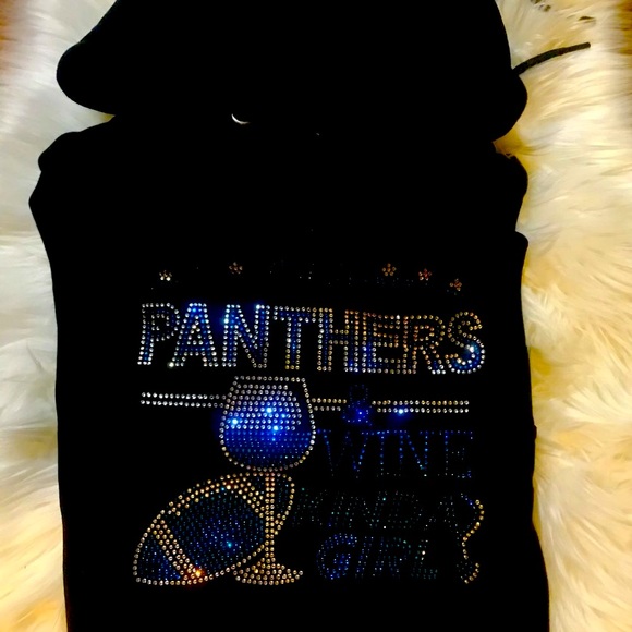 Rhinestone Bling Panthers & Wine Kinda Girl Football Hoodie/ Bling Sports Hoodie - Picture 1 of 2